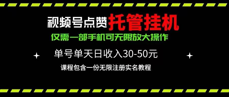 视频号点赞托管挂机，单号单天利润30~50，一部手机无限放大（附带无限…-BT网赚资源网