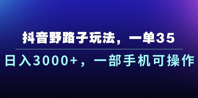 抖音野路子玩法，一单35.日入3000+，一部手机可操作-BT网赚资源网