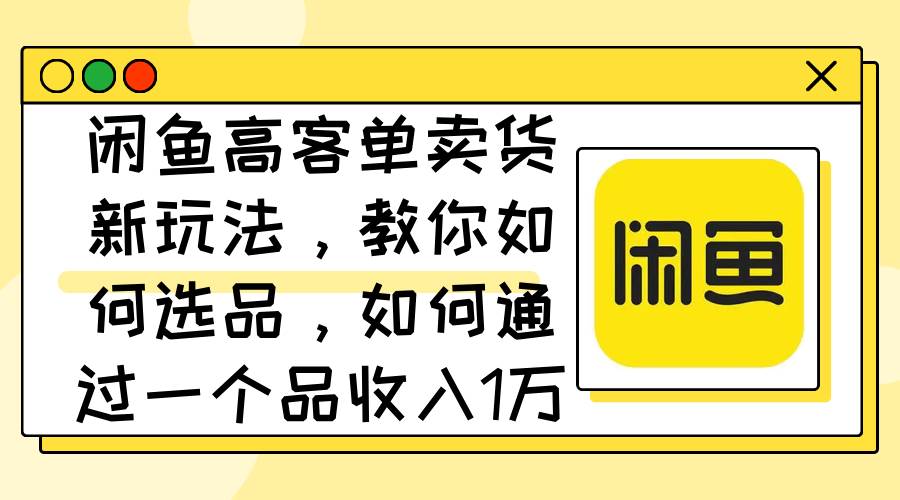 闲鱼高客单卖货新玩法，教你如何选品，如何通过一个品收入1万+-BT网赚资源网