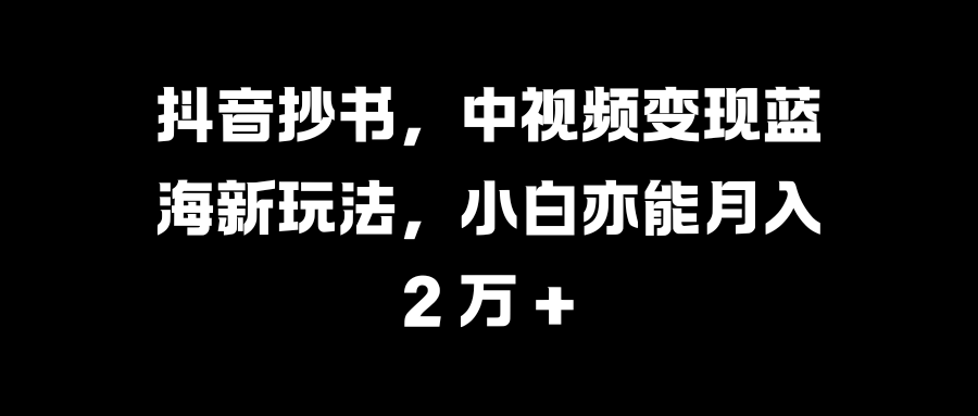 抖音抄书，中视频变现蓝海新玩法，小白亦能月入 2 万 +-BT网赚资源网