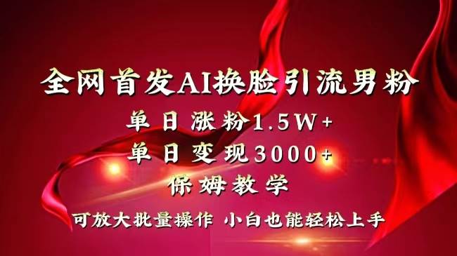 全网独创首发AI换脸引流男粉单日涨粉1.5W 变现3000 小白也能上手快速拿结果-BT网赚资源网